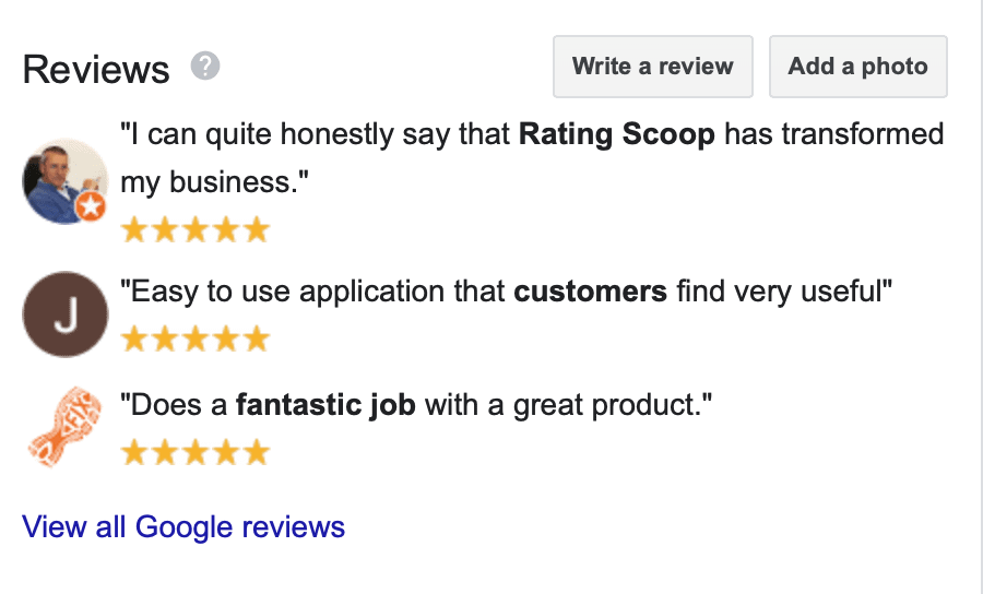 google review panel stars