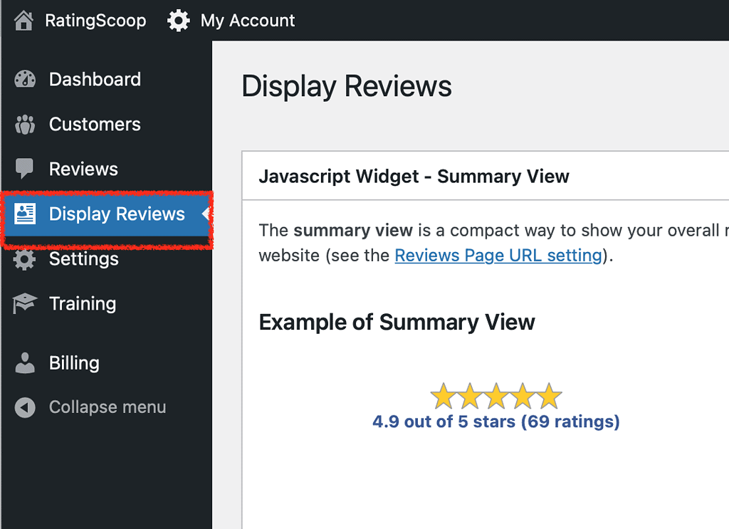 Display Reviews Menu