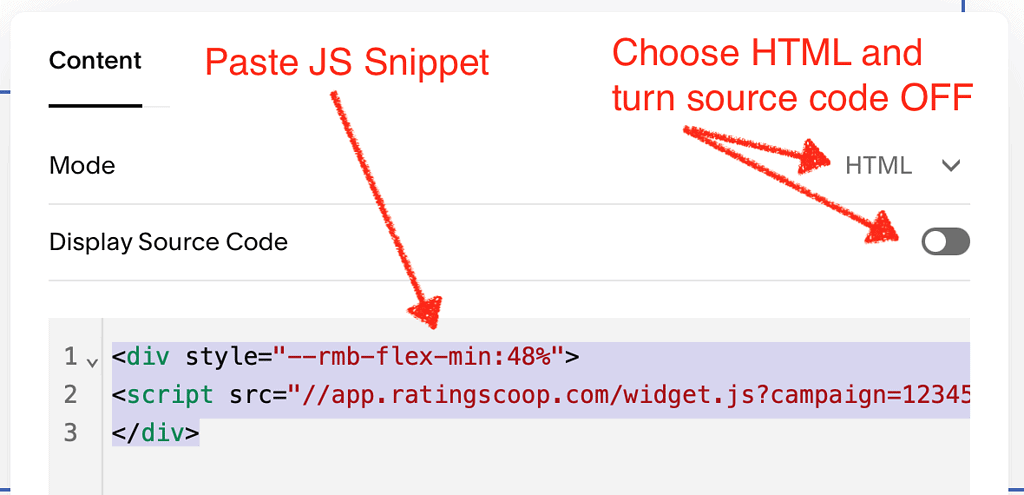 Adding Trust Vega Widgets In Squarespace 3 paste code block