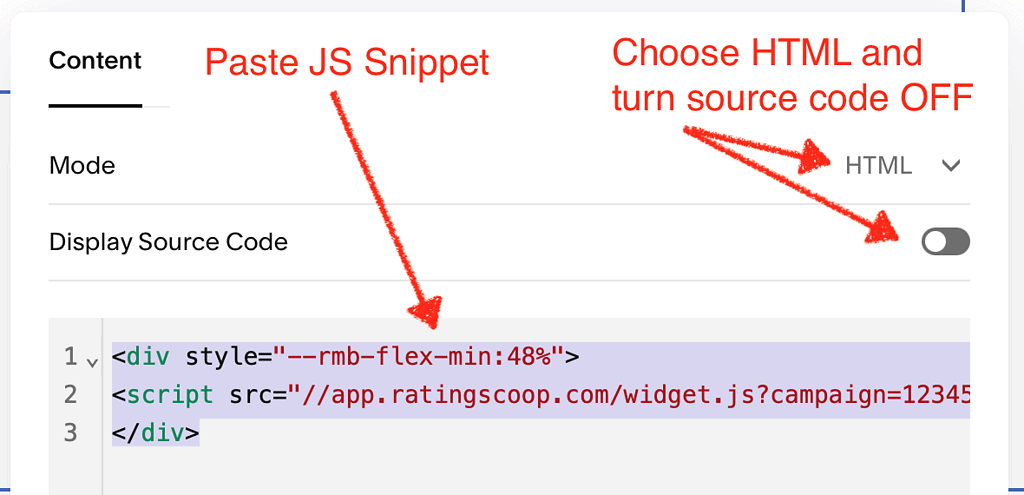 Paste code block