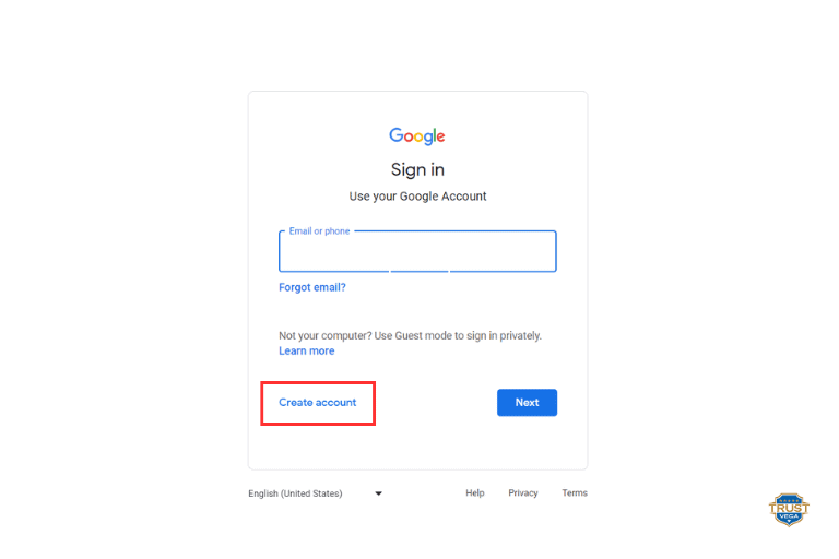 Create account on google