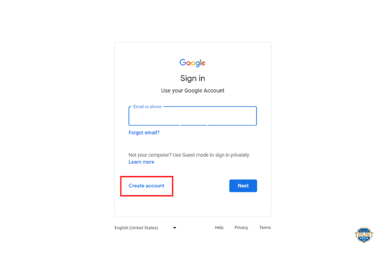 Create account on Google