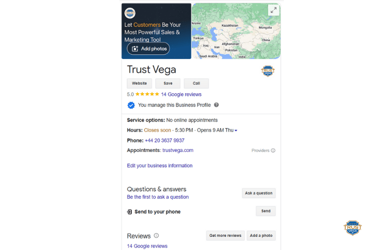 Trust Vega Google Business Listing