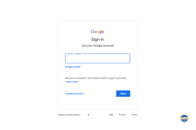 Google sign in page