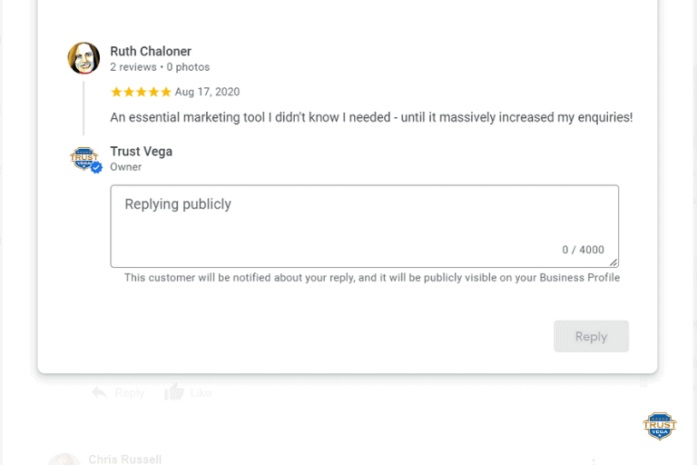 Leaving a review response in Google Business Reviews